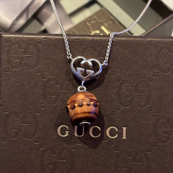 Gucci ‘LOVE BRITT’ sterling Interlocking GG Heart and Bamboo Necklace, Rare - Picture 1 of 12
